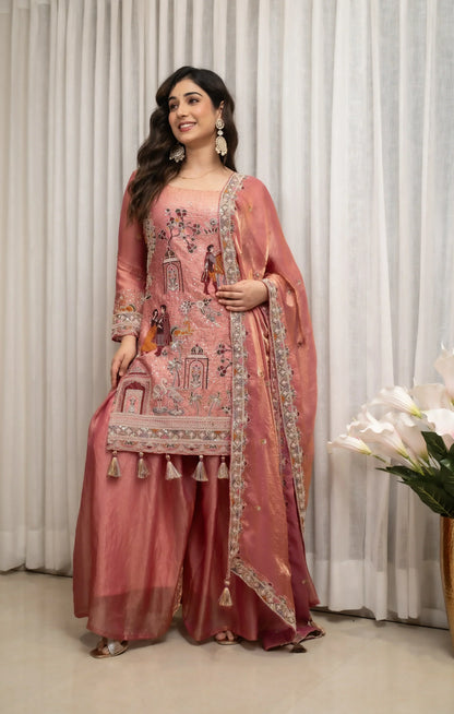 Elegant Multicolor Embroidered Kurti Suit Set with Dupatta