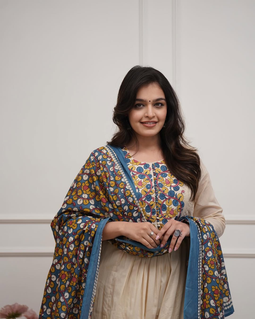 Designer Cream Anarkali Suit with Vibrant Floral Dupatta(RD43)